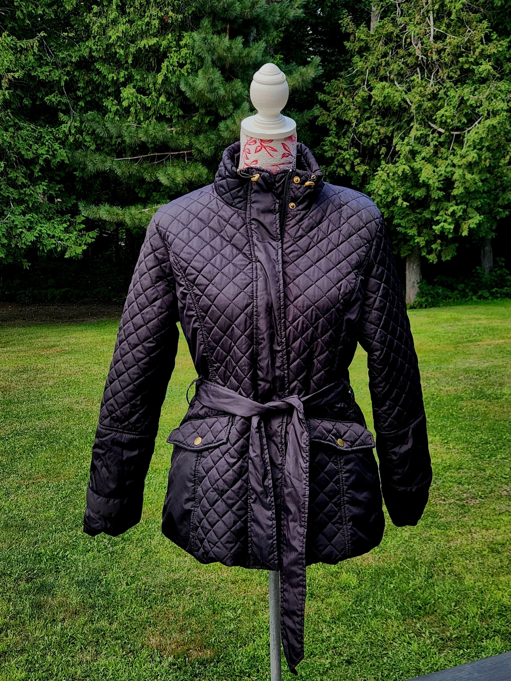 Quilted Belted Women's Jacket - Black